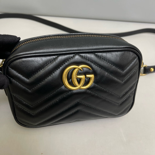 Gucci Matelasse Mini GG Marmont Chain Shoulder Bag Calfskin Black