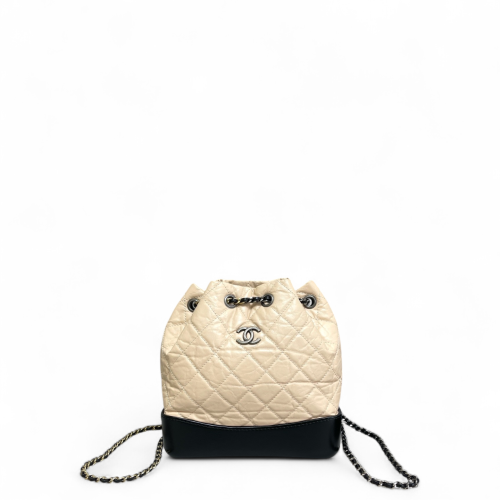 Chanel Quilted Small Gabrielle Backpack Crumpled Calfskin Natural Tan Black