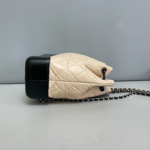 Chanel Quilted Small Gabrielle Backpack Crumpled Calfskin Natural Tan Black