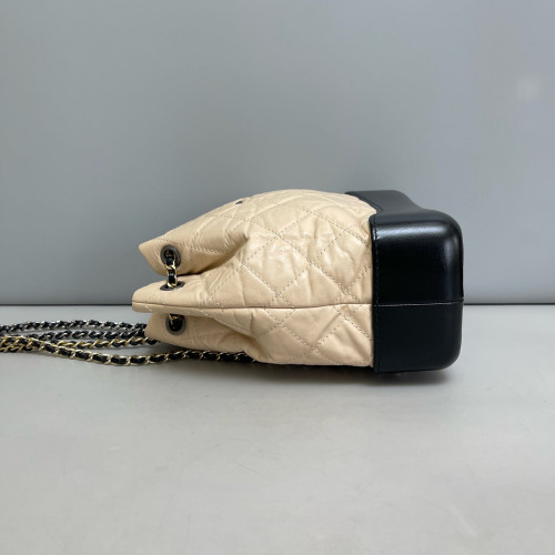 Chanel Quilted Small Gabrielle Backpack Crumpled Calfskin Natural Tan Black