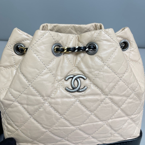 Chanel Quilted Small Gabrielle Backpack Crumpled Calfskin Natural Tan Black