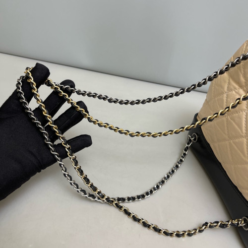 Chanel Quilted Small Gabrielle Backpack Crumpled Calfskin Natural Tan Black