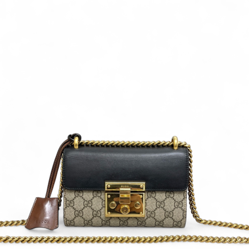 Gucci Small Padlock Shoulder Bag GG Supreme Monogram Black Beige Brown