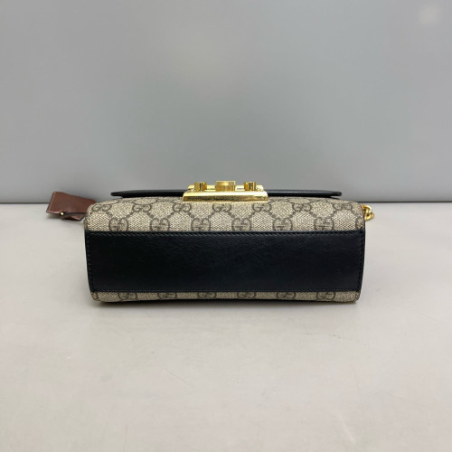 Gucci Small Padlock Shoulder Bag GG Supreme Monogram Black Beige Brown