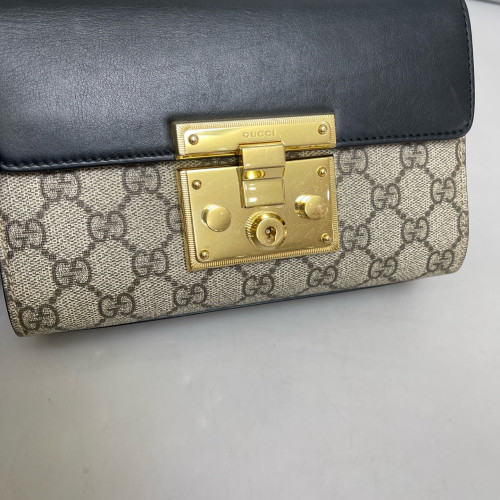 Gucci Small Padlock Shoulder Bag GG Supreme Monogram Black Beige Brown