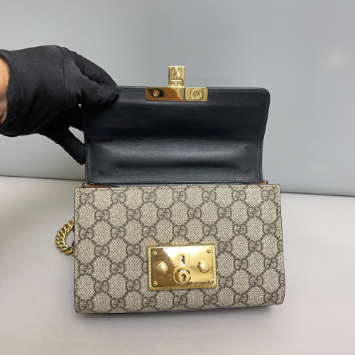 Gucci Small Padlock Shoulder Bag GG Supreme Monogram Black Beige Brown