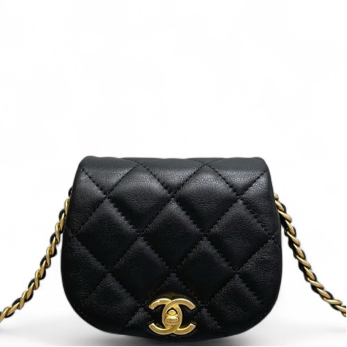 Chanel Quilted Saddle Bag Calfskin Black