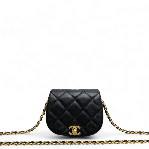 Chanel Quilted Saddle Bag Calfskin Black