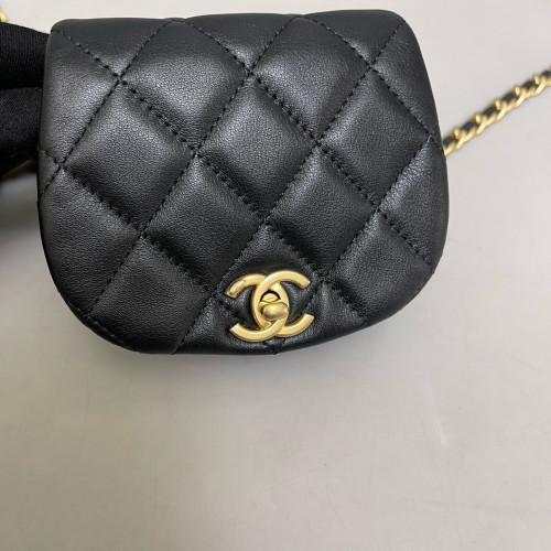 Chanel Quilted Saddle Bag Calfskin Black