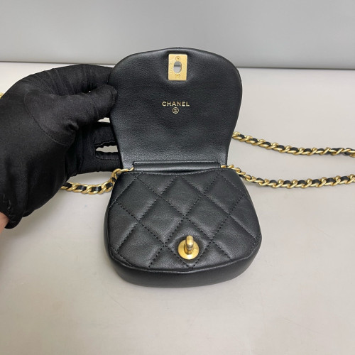 Chanel Quilted Saddle Bag Calfskin Black