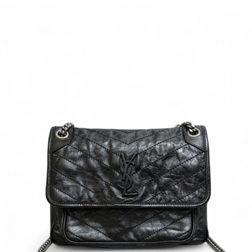 Yves Saint Laurent Medium Niki Messenger Pull Up Leather Black Yves Saint Laurent Medium Niki Messenger Pull Up Leather Black