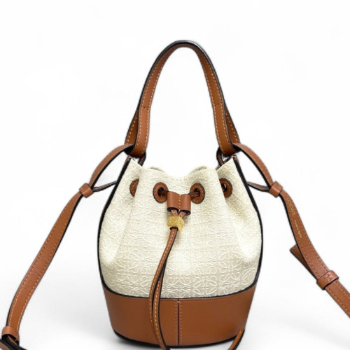 Loewe Small Balloon Bucket Canvas Calfskin Beige Mystic White Beige Clair