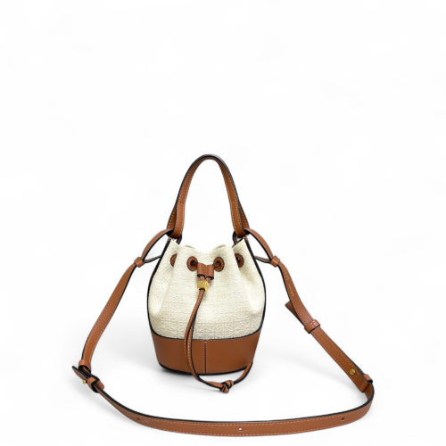 Loewe Small Balloon Bucket Canvas Calfskin Beige Mystic White Beige Clair
