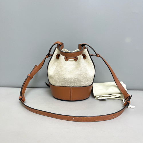 Loewe Small Balloon Bucket Canvas Calfskin Beige Mystic White Beige Clair