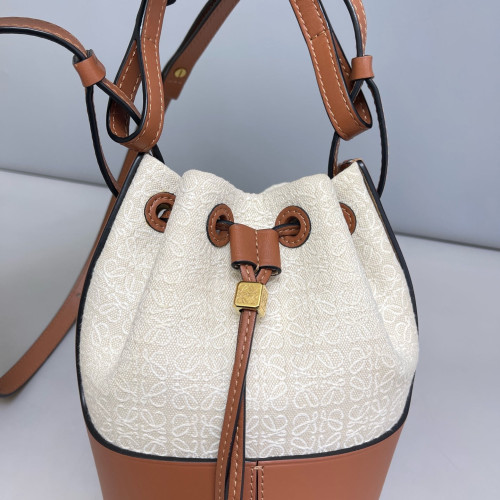 Loewe Small Balloon Bucket Canvas Calfskin Beige Mystic White Beige Clair