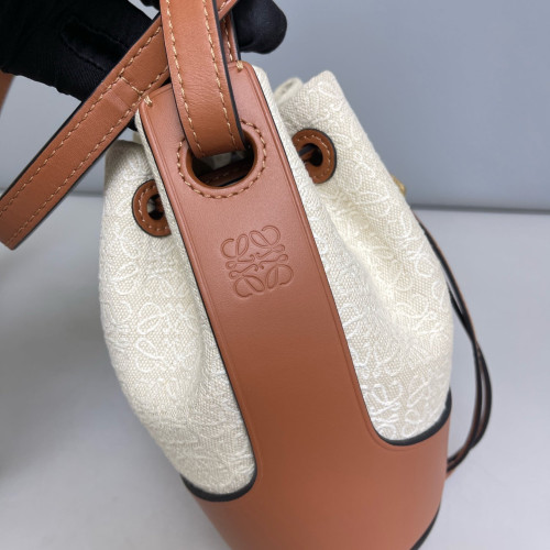 Loewe Small Balloon Bucket Canvas Calfskin Beige Mystic White Beige Clair