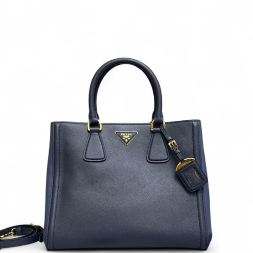 Prada Medium Galleria Double Zip Tote Saffiano Calfskin Blue