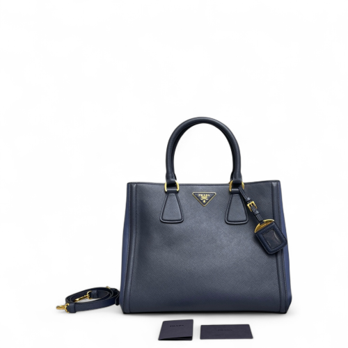 Prada Medium Galleria Double Zip Tote Saffiano Calfskin Blue