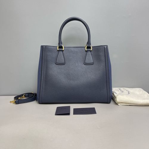 Prada Medium Galleria Double Zip Tote Saffiano Calfskin Blue