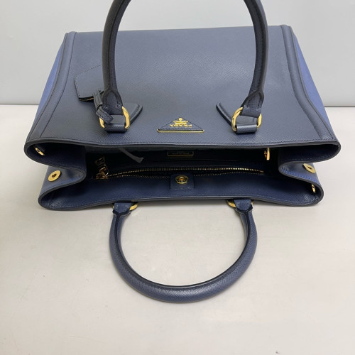 Prada Medium Galleria Double Zip Tote Saffiano Calfskin Blue