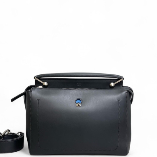 Fendi Dotcom Shoulder Bag Calfskin Black Blue