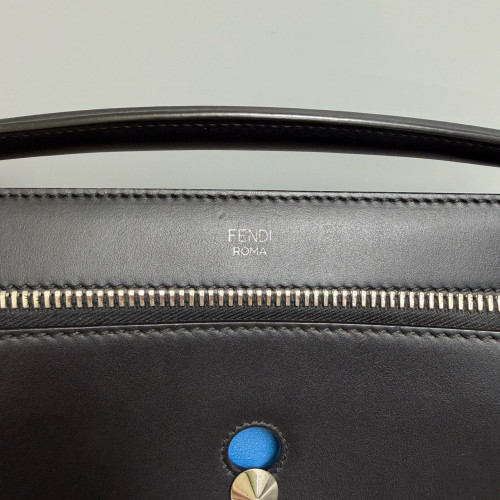 Fendi Dotcom Shoulder Bag Calfskin Black Blue