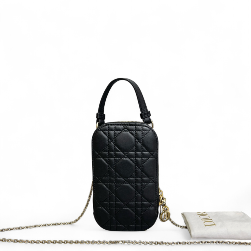 Dior Lady Dior Phone Holder Calfskin Black