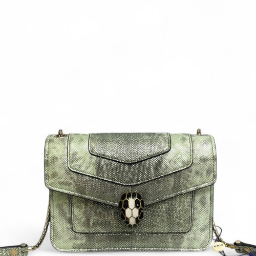 Bvlgari Serpenti Forever Day-To-Night Shoulder Bag Snakeskin Light Green Dark Grey