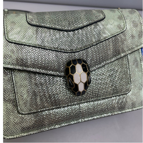 Bvlgari Serpenti Forever Day-To-Night Shoulder Bag Snakeskin Light Green Dark Grey