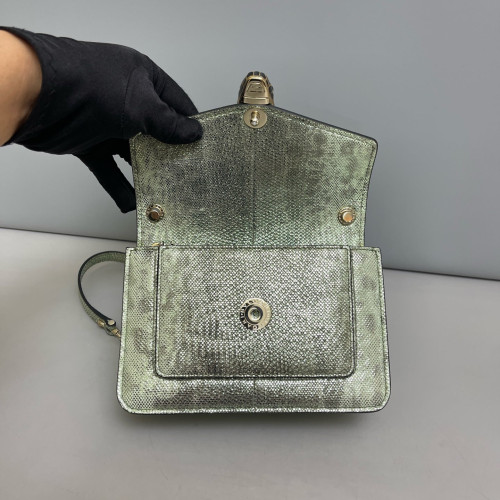 Bvlgari Serpenti Forever Day-To-Night Shoulder Bag Snakeskin Light Green Dark Grey