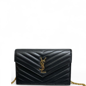 Yves Saint Laurent Small Envelope Chain Wallet Calfskin Black Yves Saint Laurent Small Envelope Chain Wallet Calfskin Black