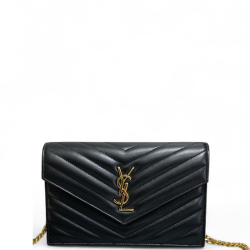 Yves Saint Laurent Small Envelope Chain Wallet Calfskin Black