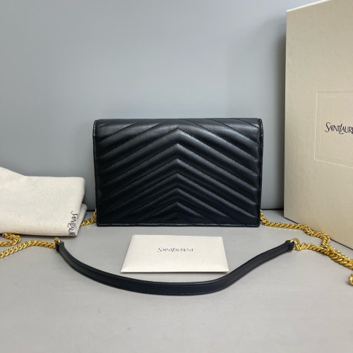 Yves Saint Laurent Small Envelope Chain Wallet Calfskin Black