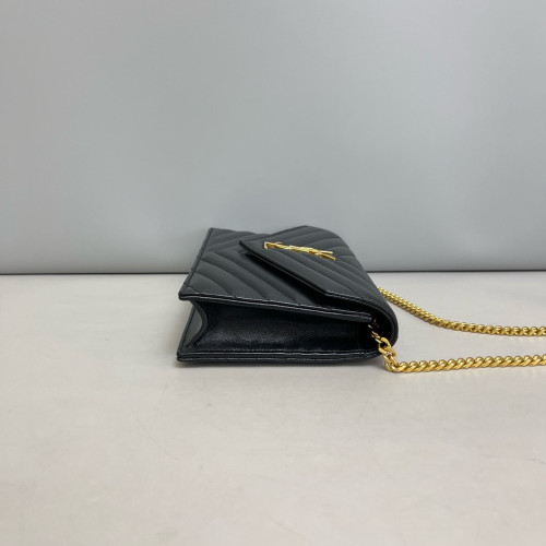 Yves Saint Laurent Small Envelope Chain Wallet Calfskin Black