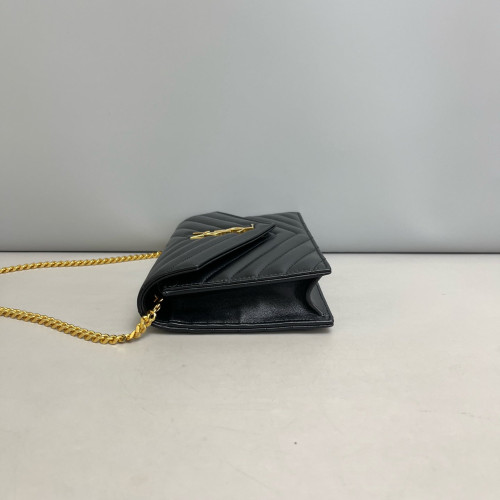 Yves Saint Laurent Small Envelope Chain Wallet Calfskin Black