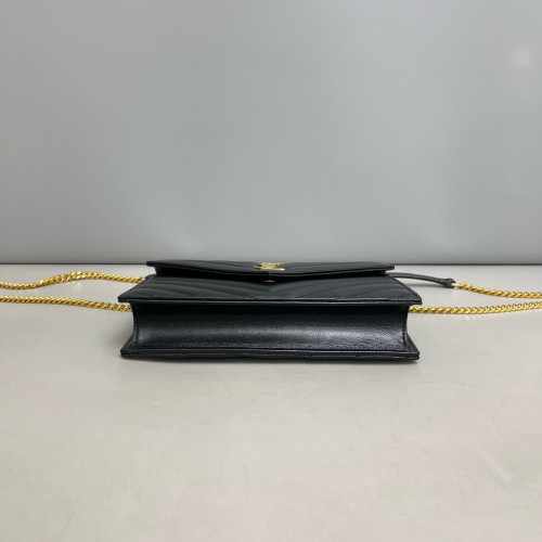 Yves Saint Laurent Small Envelope Chain Wallet Calfskin Black
