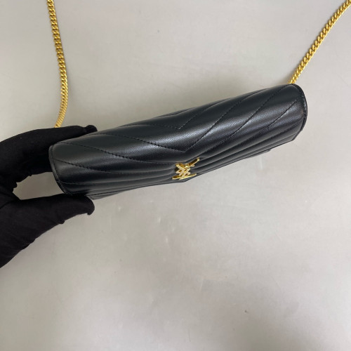 Yves Saint Laurent Small Envelope Chain Wallet Calfskin Black