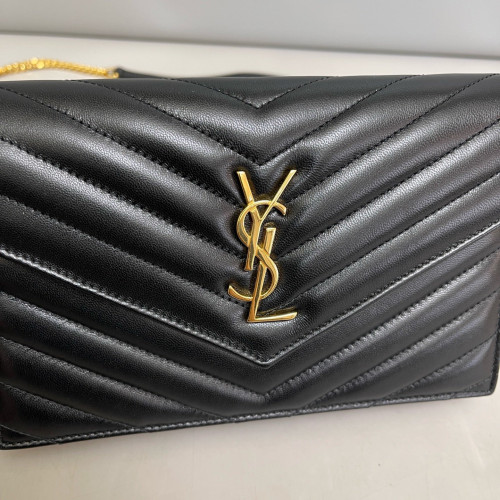 Yves Saint Laurent Small Envelope Chain Wallet Calfskin Black