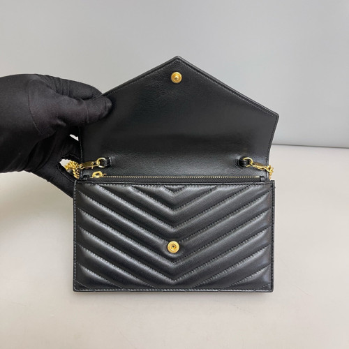 Yves Saint Laurent Small Envelope Chain Wallet Calfskin Black