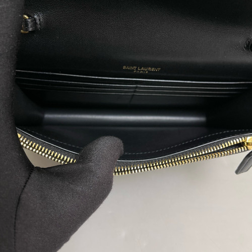 Yves Saint Laurent Small Envelope Chain Wallet Calfskin Black