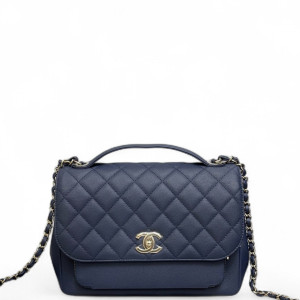 Chanel Quilted Large Business Affinity Flap Grained Calfskin Dark Blue