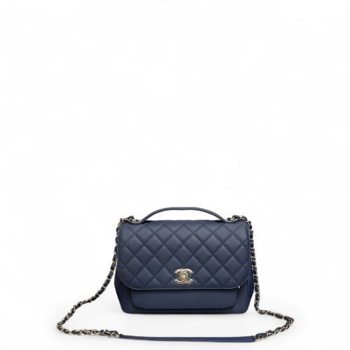 Chanel Quilted Large Business Affinity Flap Grained Calfskin Dark Blue