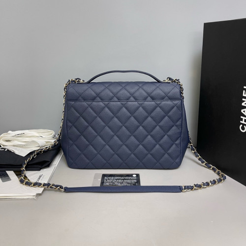 Chanel Quilted Large Business Affinity Flap Grained Calfskin Dark Blue