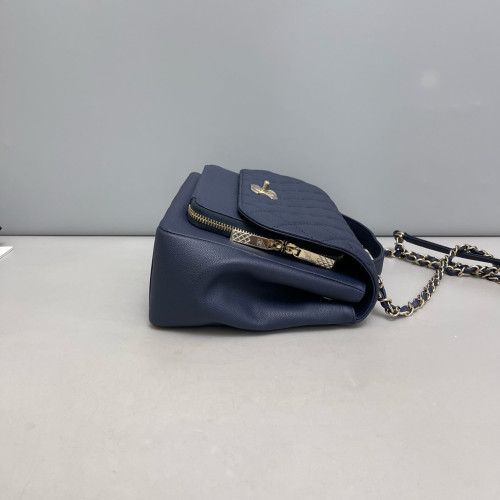 Chanel Quilted Large Business Affinity Flap Grained Calfskin Dark Blue