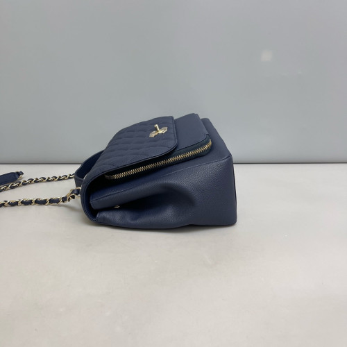 Chanel Quilted Large Business Affinity Flap Grained Calfskin Dark Blue