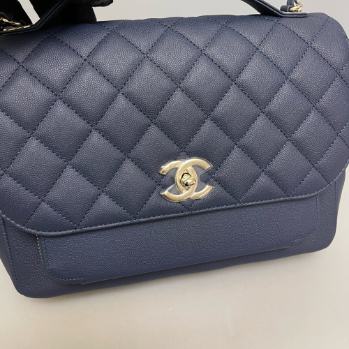 Chanel Quilted Large Business Affinity Flap Grained Calfskin Dark Blue