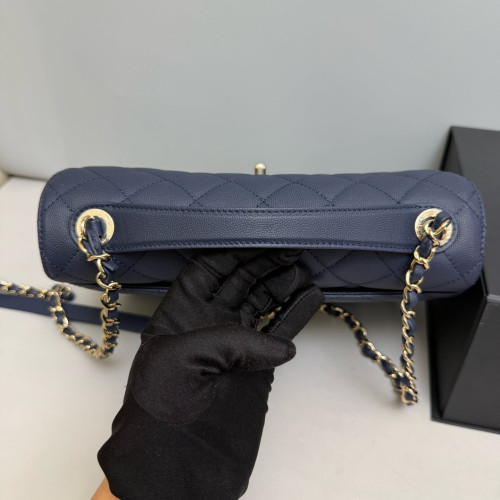 Chanel Quilted Large Business Affinity Flap Grained Calfskin Dark Blue