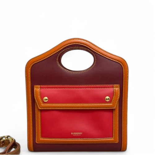 Burberry Mini Two Tone Pocket Bag Calfskin Red Burgundy Brown