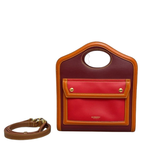 Burberry Mini Two Tone Pocket Bag Calfskin Red Burgundy Brown