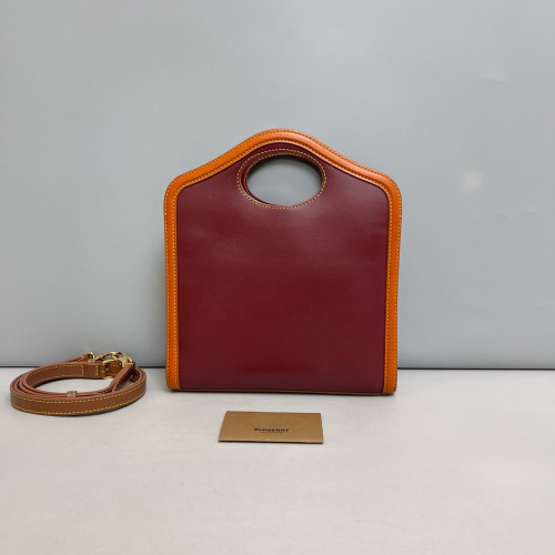 Burberry Mini Two Tone Pocket Bag Calfskin Red Burgundy Brown